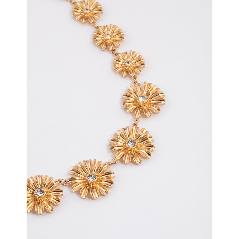 Gold Multi Flower Short Necklace