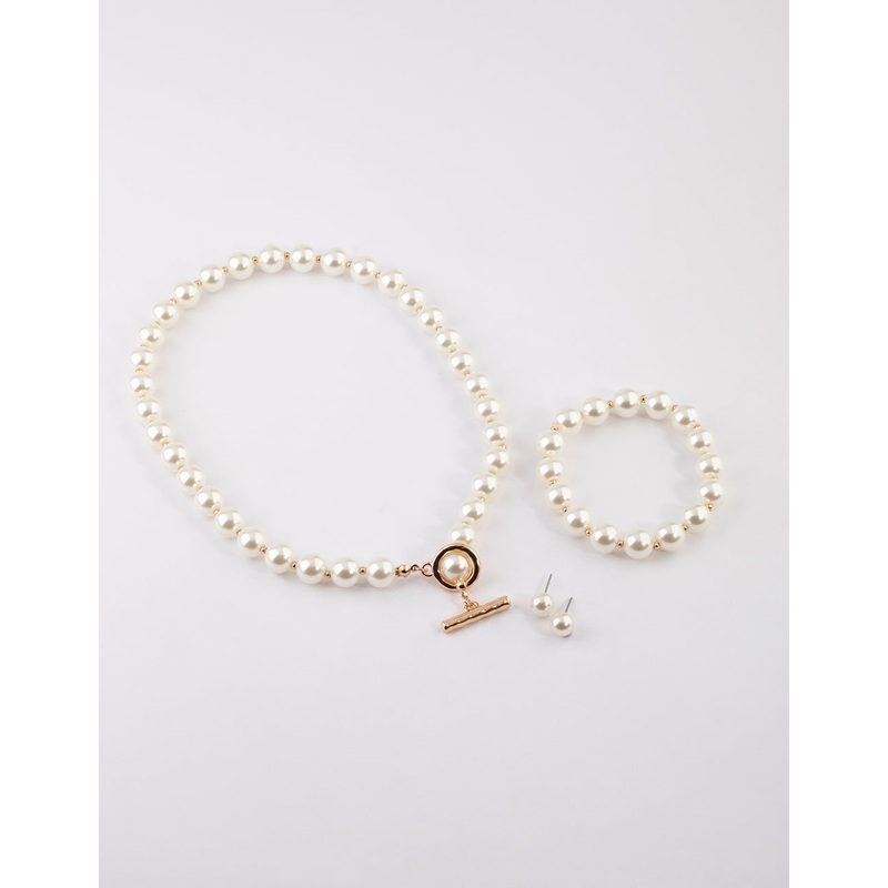Gold Pearl Matching Jewellery Set