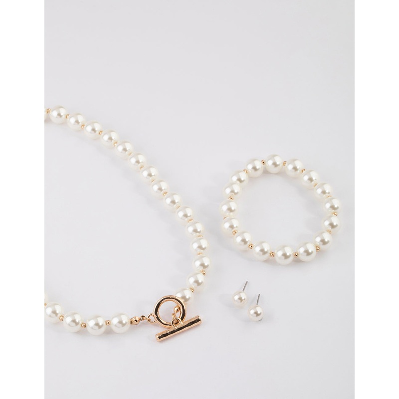 Gold Pearl Matching Jewellery Set
