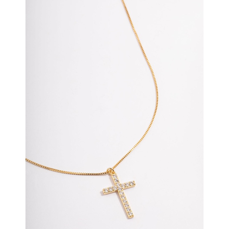 Gold Plated Diamante Cross Fine Chain Necklace