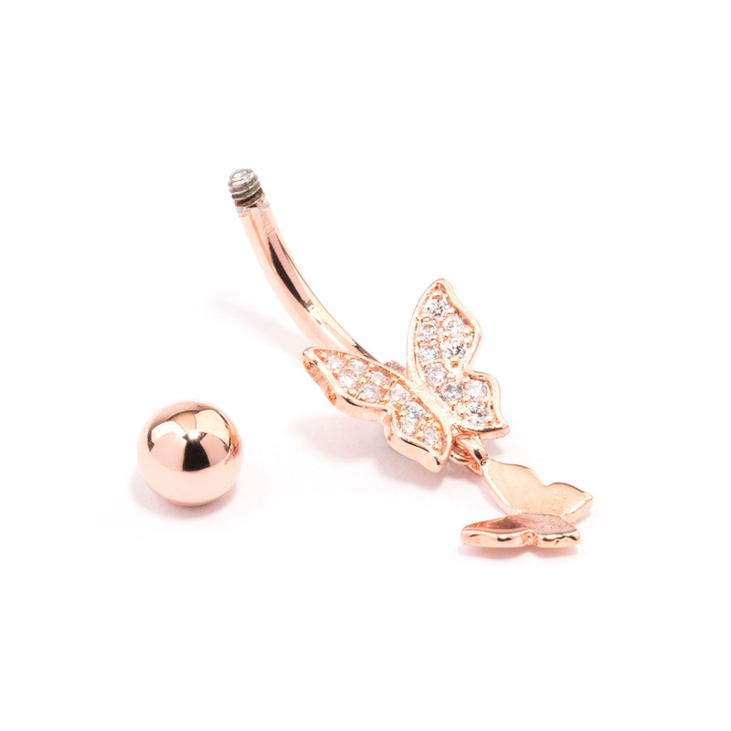 Rose Gold Plated Surgical Steel Double Butterfly Belly Ring