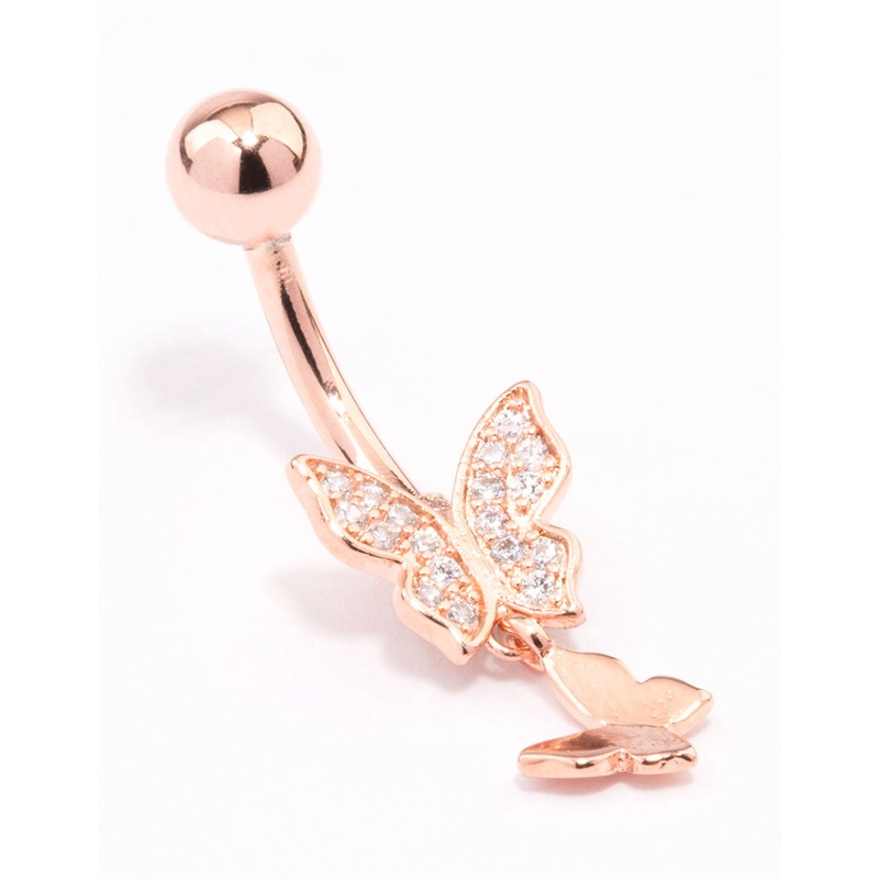 Rose Gold Plated Surgical Steel Double Butterfly Belly Ring