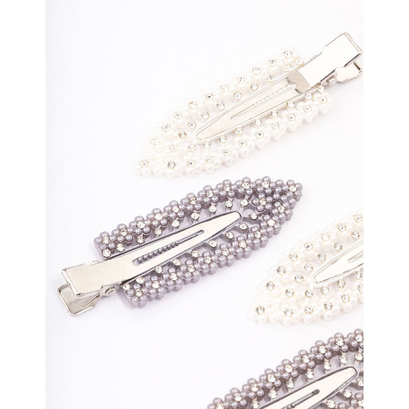 Silver Diamante Hair Clips 4-Pack