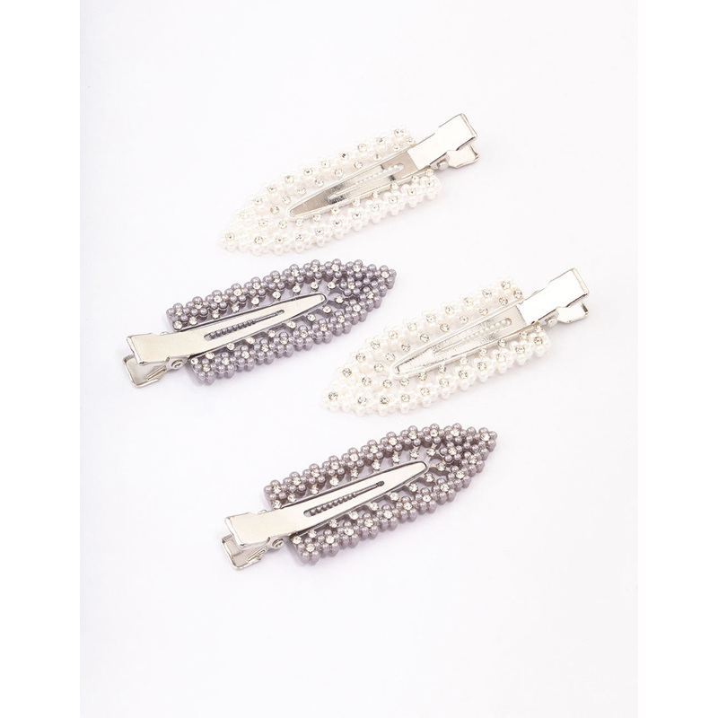 Silver Diamante Hair Clips 4-Pack