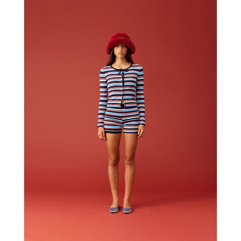 EMMA CARDIGAN BURGUNDY BLUE STRIPE