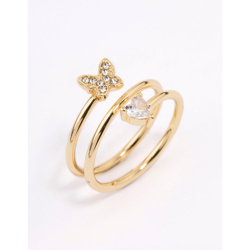 Gold Plated Heart Butterfly Wrapped Ring