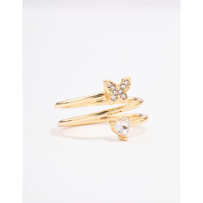 Gold Plated Heart Butterfly Wrapped Ring