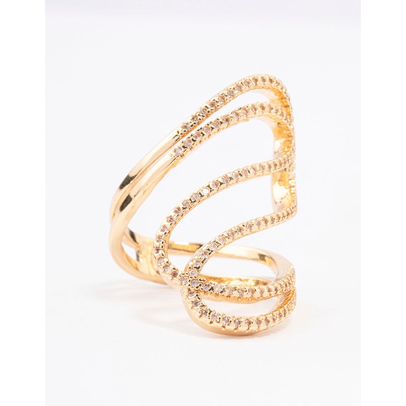 Gold Plated Lovely Ribbon Cubic Zirconia Cocktail Ring