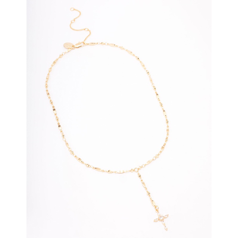 Gold Plated Marquise Cubic Zirconia Cross Y-Necklace