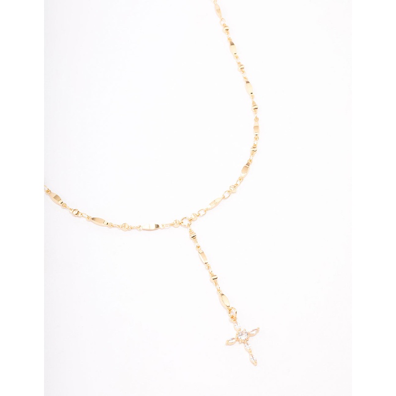 Gold Plated Marquise Cubic Zirconia Cross Y-Necklace