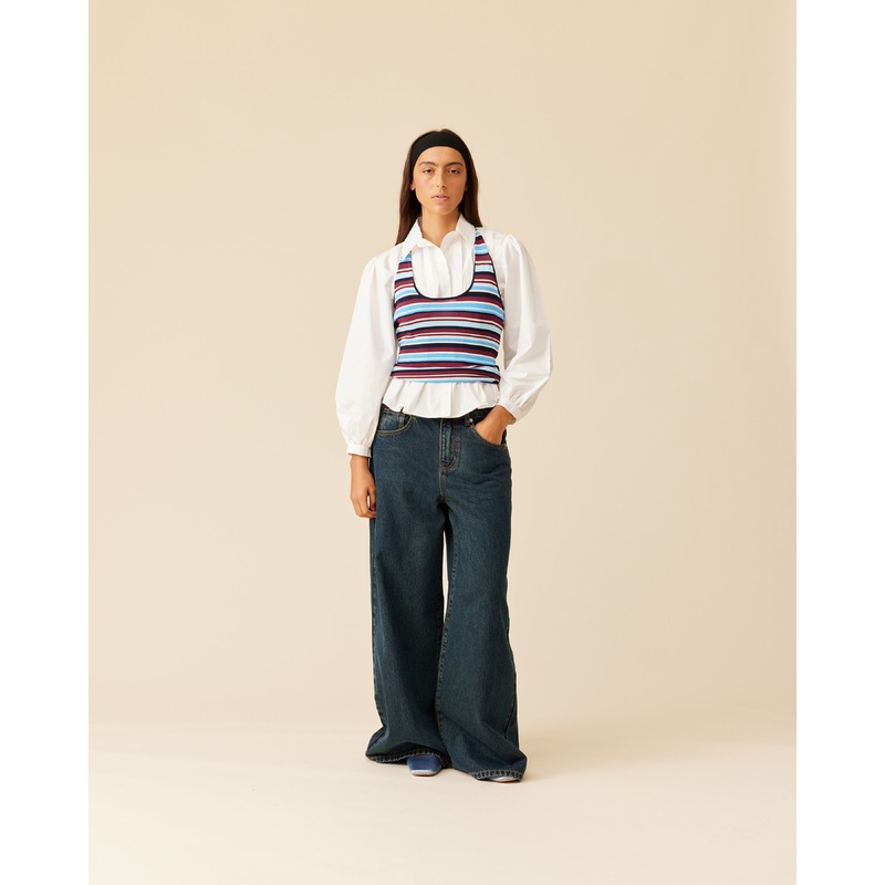 MARLA HALTER TOP BURGUNDY BLUE STRIPE