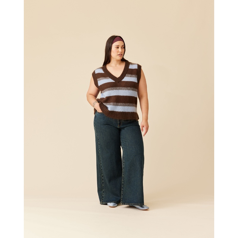 WATERMELON VEST BROWN AQUA STRIPE