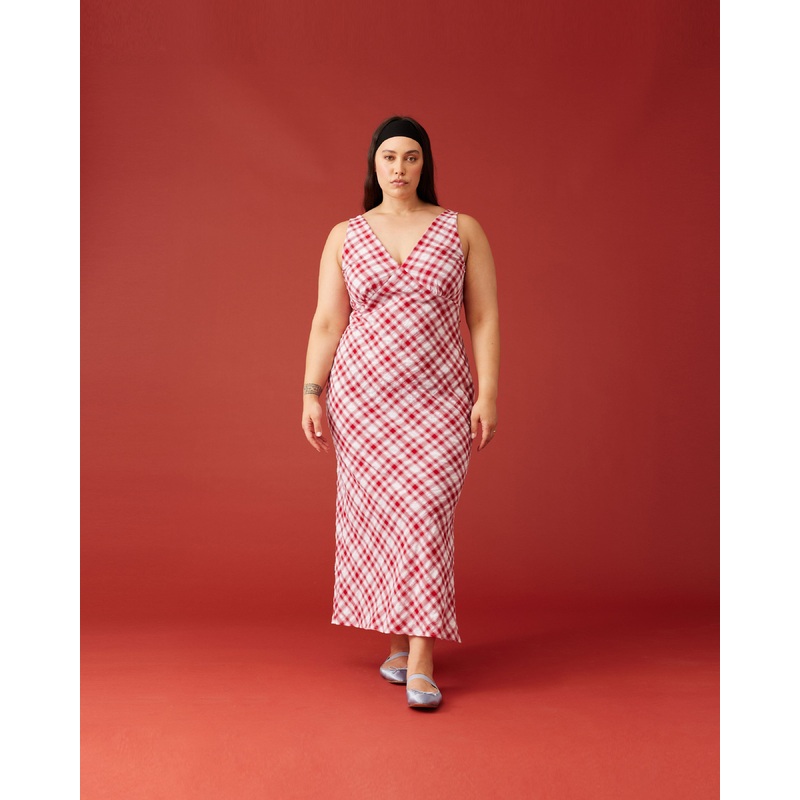 ESME GINGHAM SLIP DRESS RED CHECK