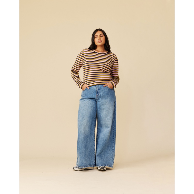 ESME LONG SLEEVE NAVY PINK GOLD STRIPE