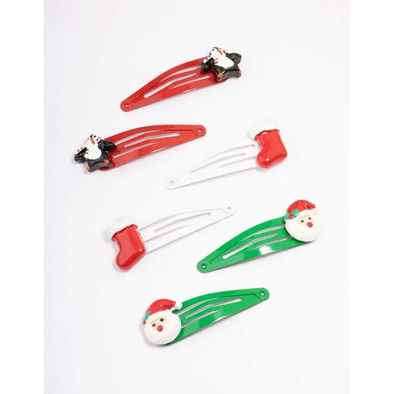 Kids Christmas Santa Hair Snaps 6-Pack