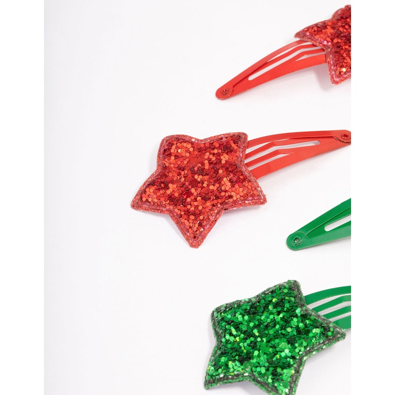 Kids Fabric Christmas Glitter Hair Snaps 6-Pack