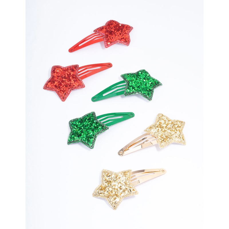 Kids Fabric Christmas Glitter Hair Snaps 6-Pack