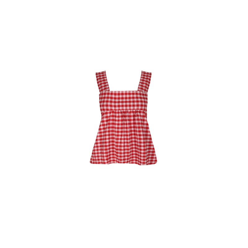 MARGIE TIE-BACK TOP RED LILAC TARTAN