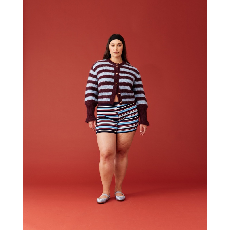 MATILDA CARDIGAN BURGUNDY AQUA STRIPE