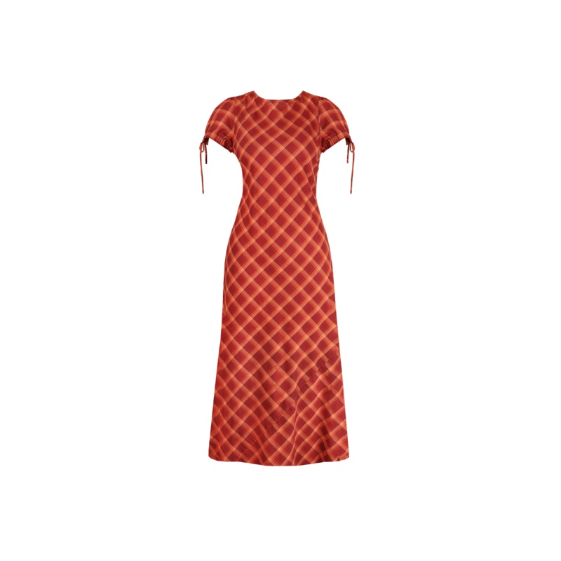 SASHA DRESS BURGUNDY ORANGE TARTAN