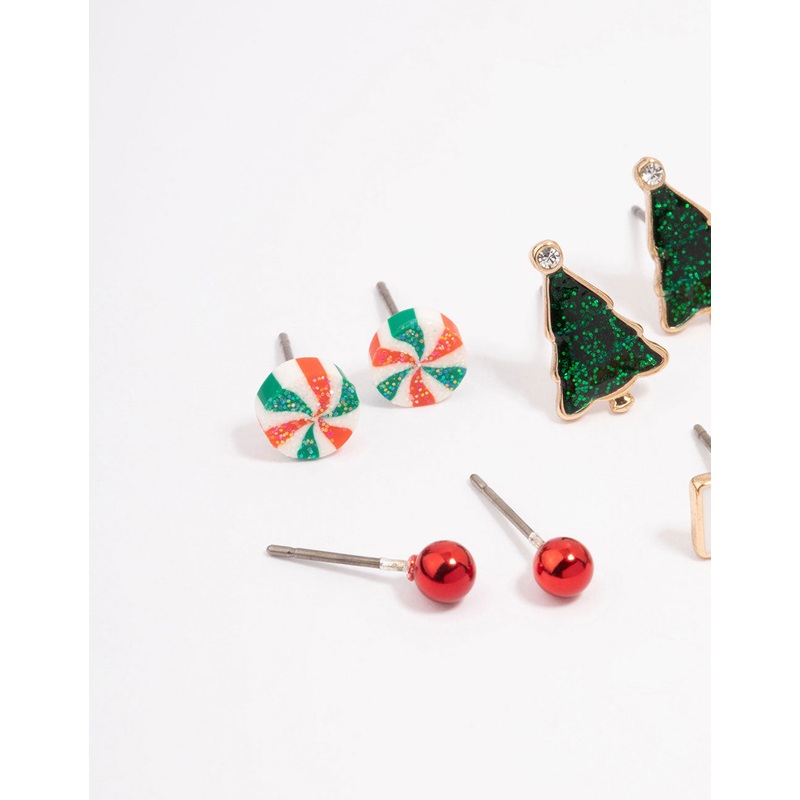 Kids Christmas Lolly Stud Earrings 6-Pack