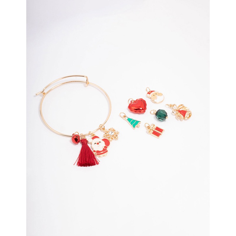 Kids Gold DIY Beaded Ball Christmas Charm Bracelet