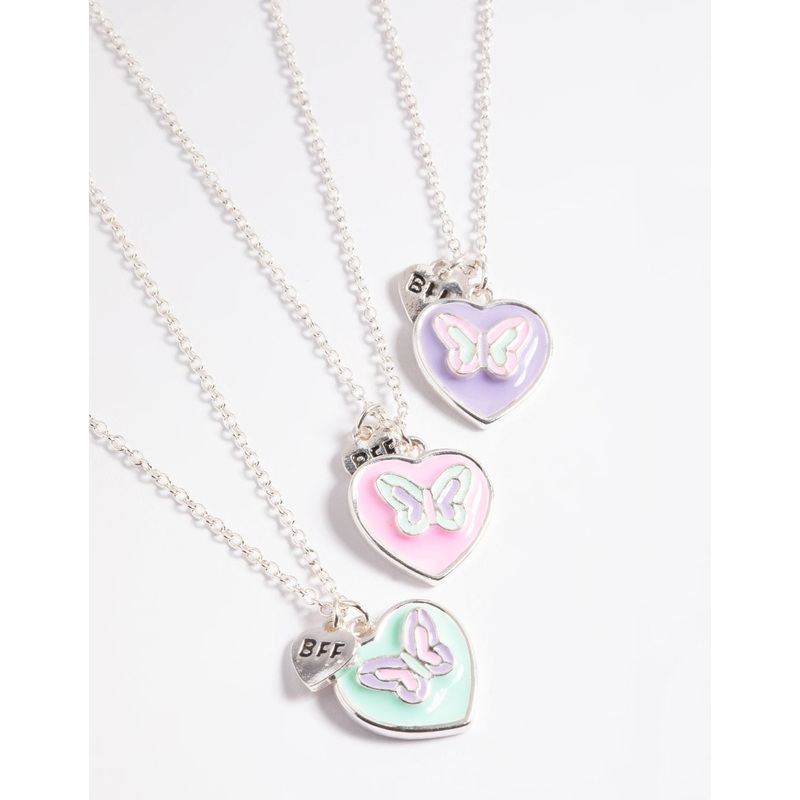 Kids Pastel Butterfly Heart BFF Necklace Pack