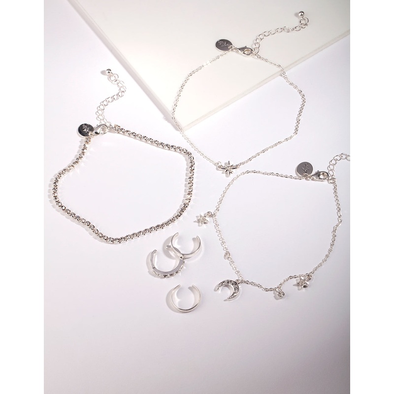 Silver Toe Ring & Anklet Set