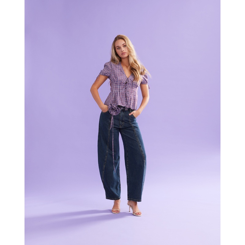 SIMONA BLOUSE BLUE WINE GINGHAM