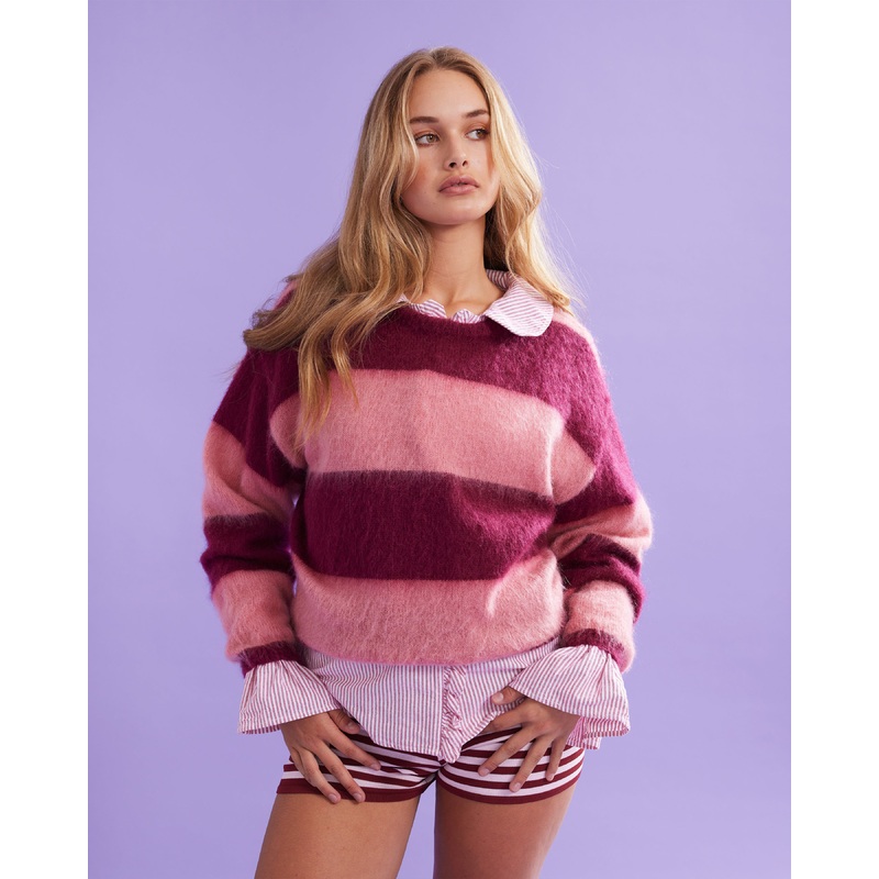 VELMA SWEATER PINK BURGUNDY STRIPE