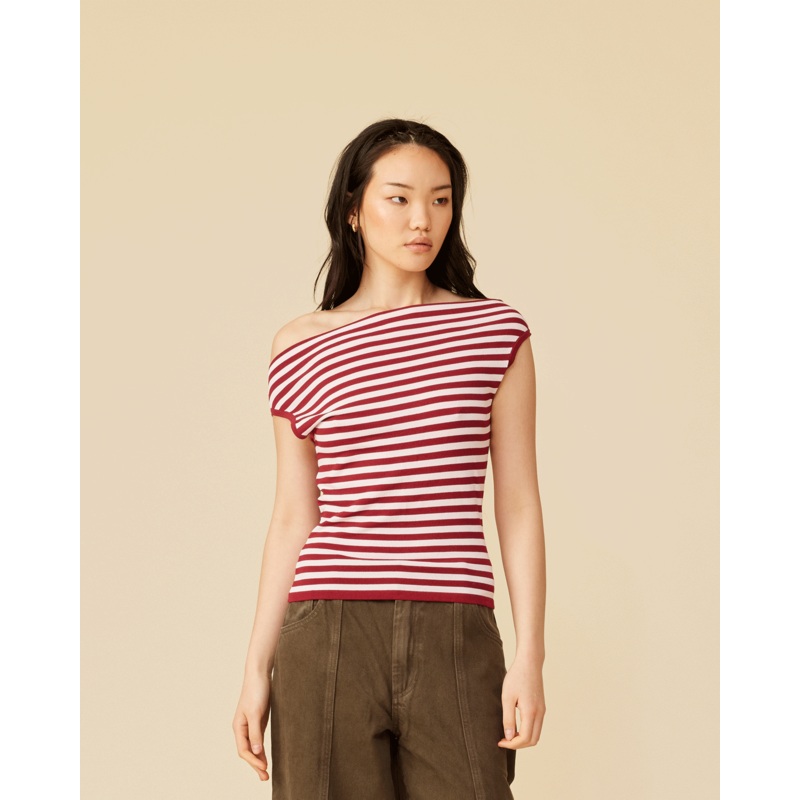 EMMA KNIT TOP PINK BURGUNDY STRIPE