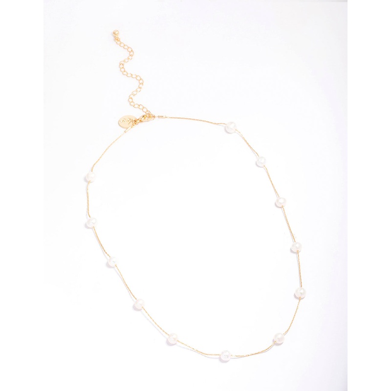 Gold Plated Freshwater Pearl Dotted Fine Short Necklace
