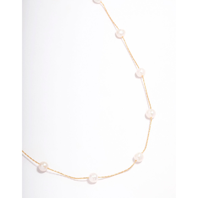 Gold Plated Freshwater Pearl Dotted Fine Short Necklace
