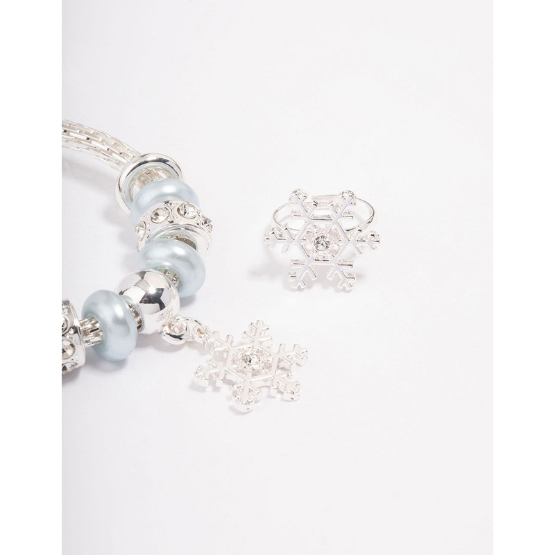 Kids Silver Christmas Snowflake Bracelet & Ring Pack