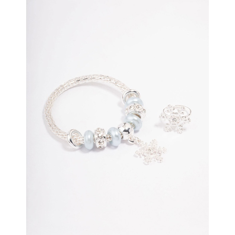 Kids Silver Christmas Snowflake Bracelet & Ring Pack