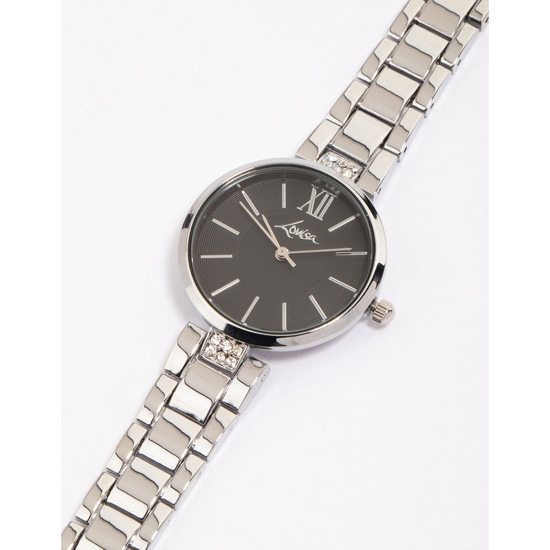 Silver Double Row Diamante Watch