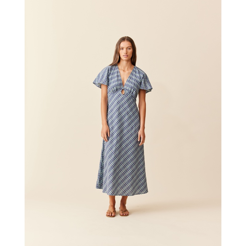 CLOVER MIDI DRESS NAVY YELLOW TARTAN