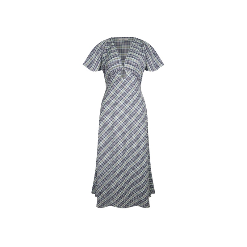 CLOVER MIDI DRESS NAVY YELLOW TARTAN