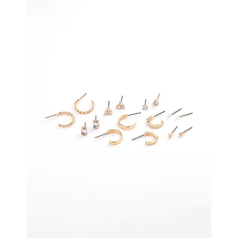 Gold Diamante Baguette Earring 8-Pack