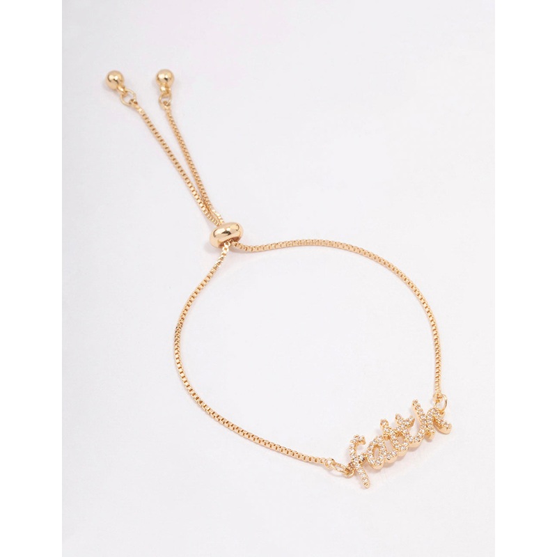 Gold Faith Script Toggle Bracelet