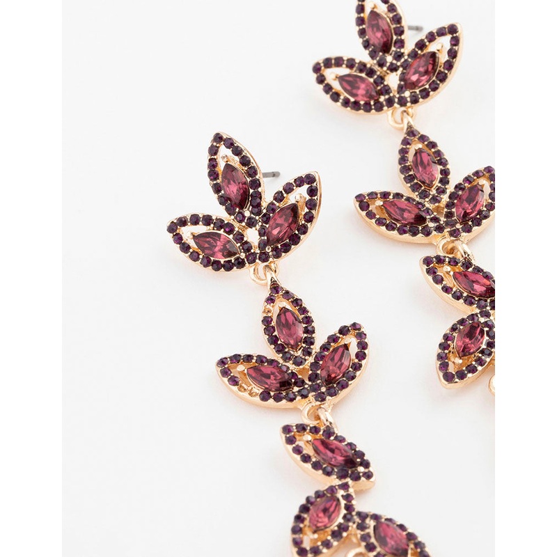 Gold Jewelled Leaf Drop Earrings
