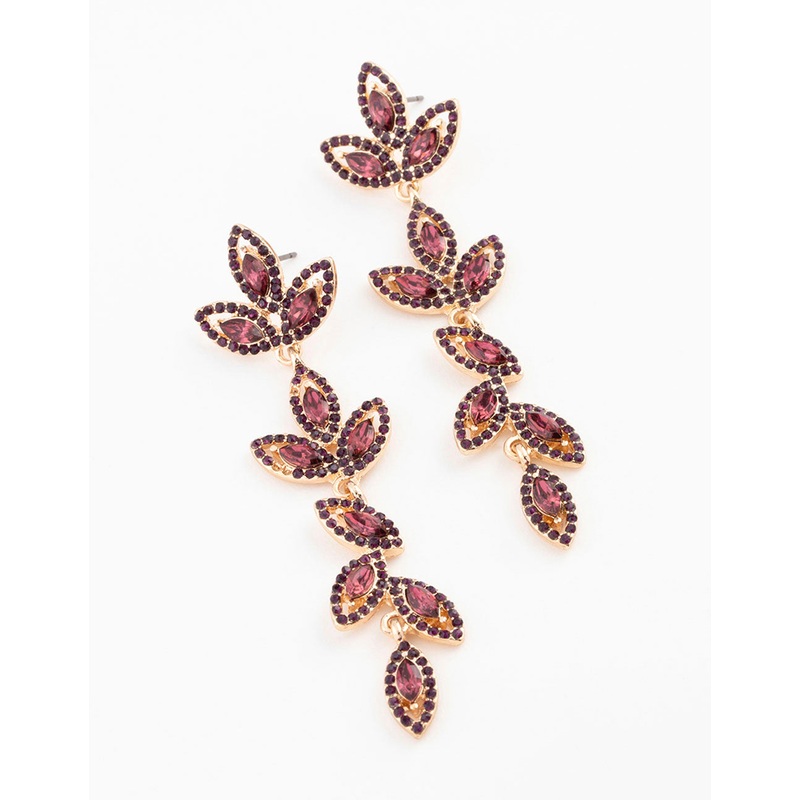Gold Jewelled Leaf Drop Earrings