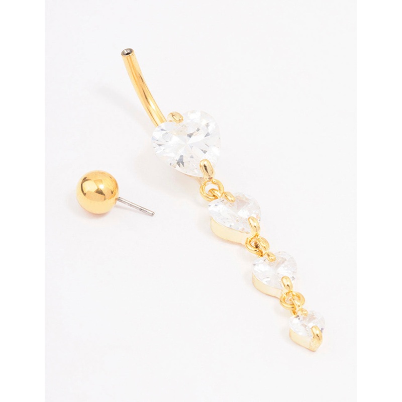Gold Plated Surgical Steel Cubic Zirconia Heart Belly Ring
