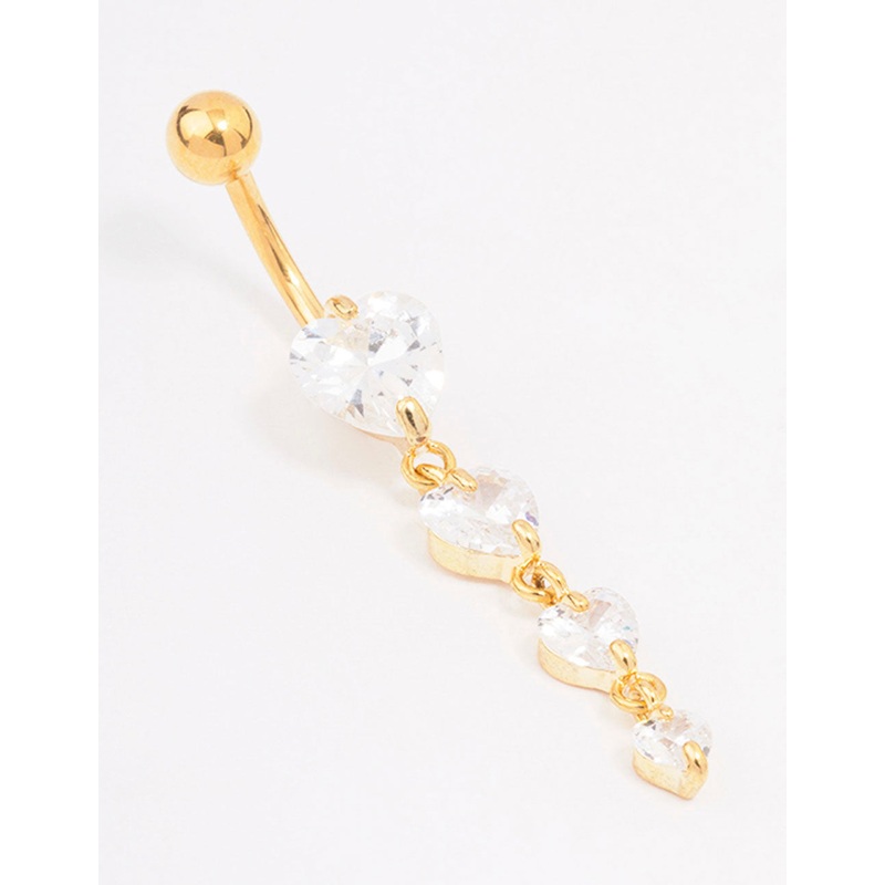 Gold Plated Surgical Steel Cubic Zirconia Heart Belly Ring