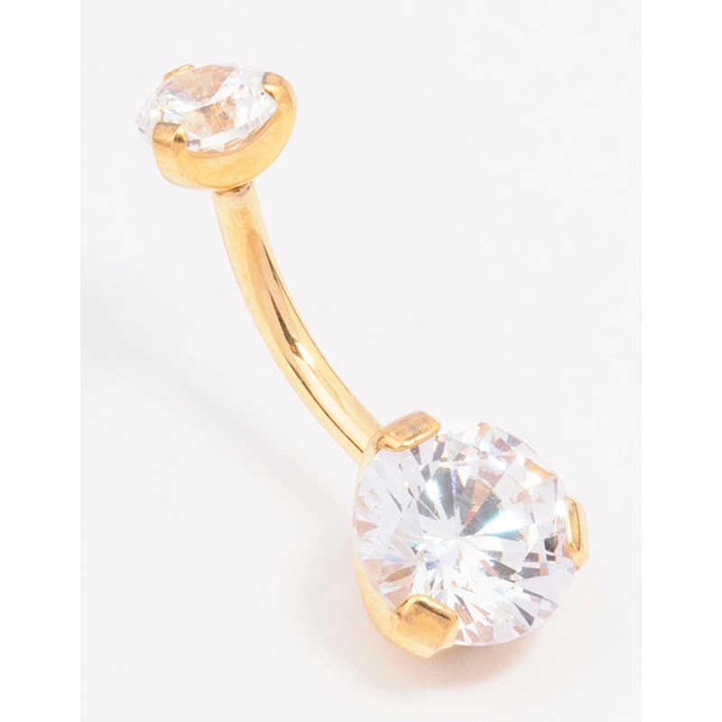 Gold Plated Surgical Steel Double Round Cubic Zirconia Belly Ring
