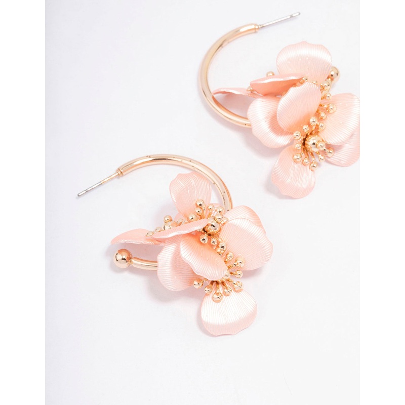 Gold Smooth Hoop Flower Huggie Earrings