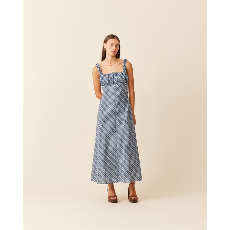 MICKEY MAXI DRESS NAVY YELLOW TARTAN