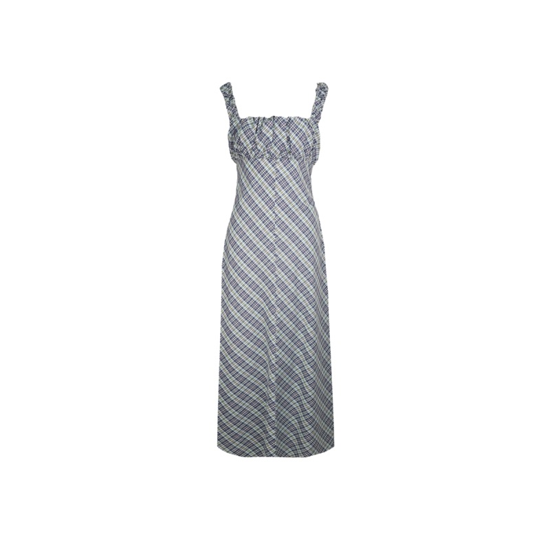 MICKEY MAXI DRESS NAVY YELLOW TARTAN