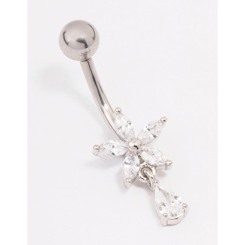 Surgical Steel Cubic Zirconia Flower Pear Belly Ring