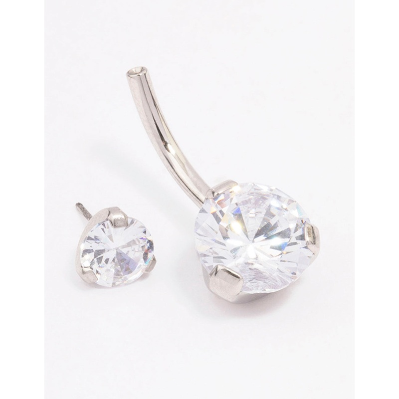 Surgical Steel Double Round Cubic Zirconia Belly Ring